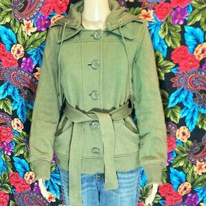 WOMEN'S LOVE TREE HOODED JACKET SWEATER BUTTON UP WOMENS SIZE LARGE FRONT TIE